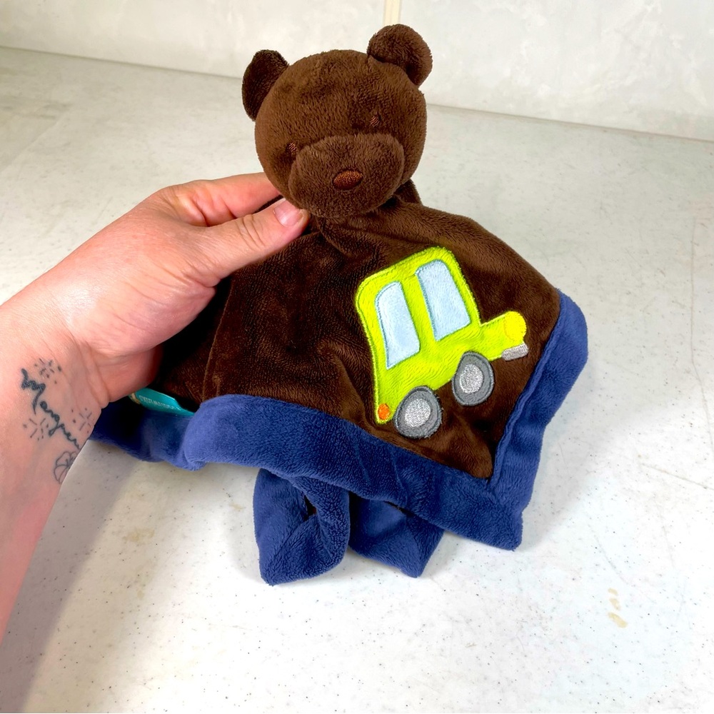 Tiddliwinks Bear & Car Security Blanket Lovey 12" Navy & Brown Truck Blue Baby